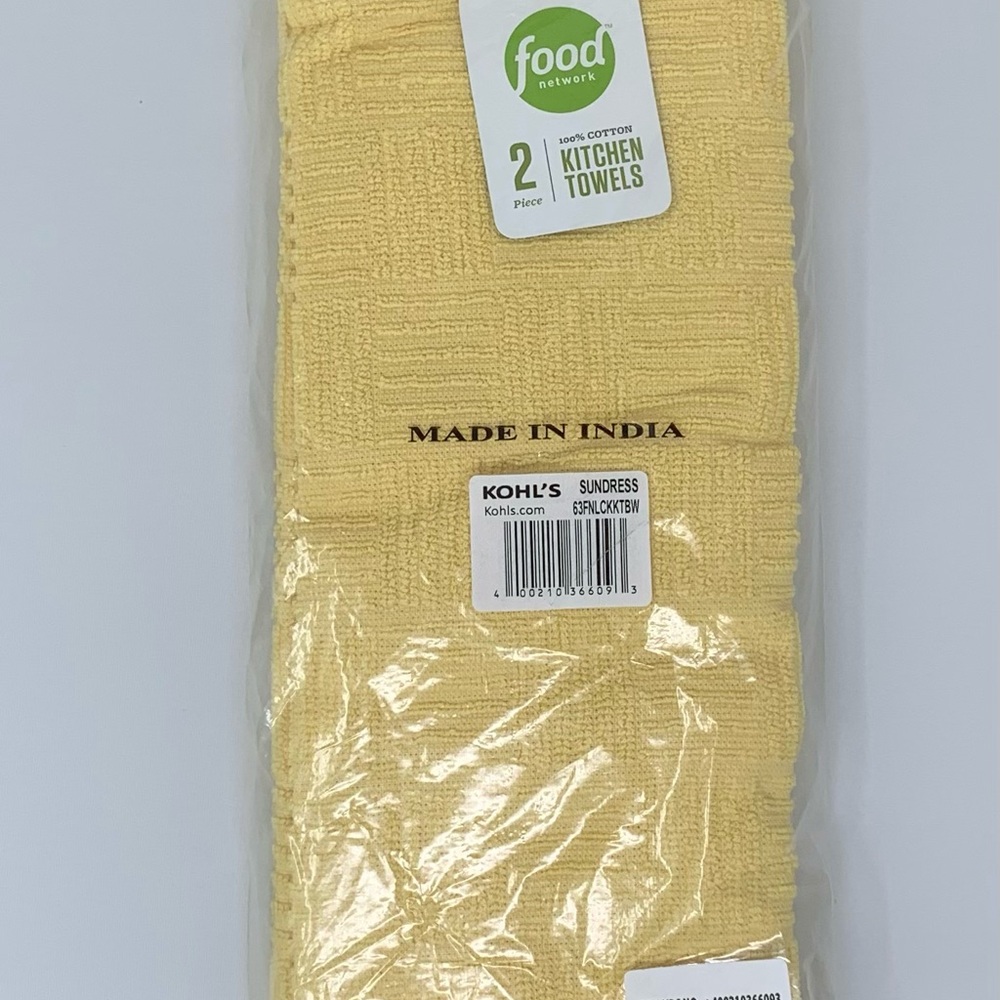 NWT Food Network 2-Pack Sundress Yellow Kitchen Towels, 100% Cotton